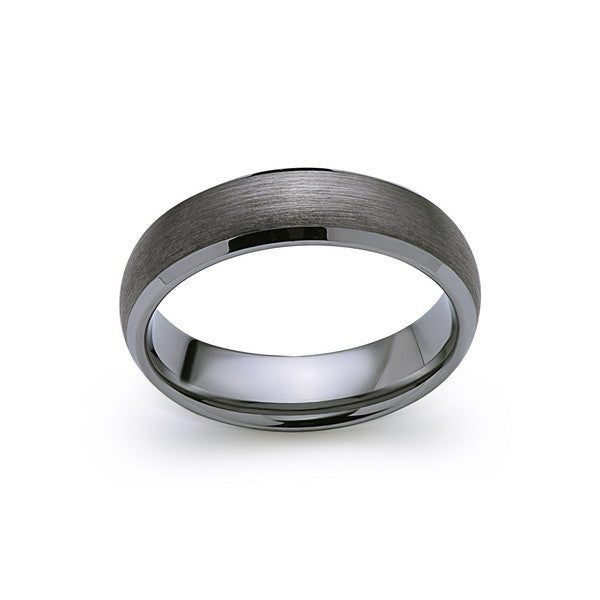 Gray Brushed Tungsten Ring - Gunmetal - 6mm - High Polish Beveled Edge - Engagement Ring - LUXURY BANDS LA