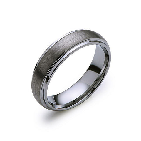 Gray Brushed Tungsten Ring - Gunmetal - 6mm - High Polish Stepped Edge - Engagement Ring - LUXURY BANDS LA