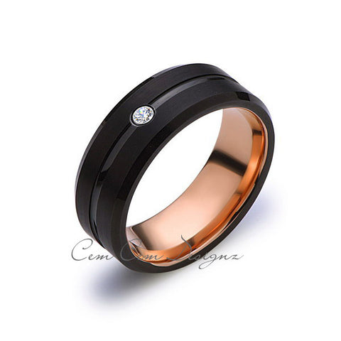 8mm,Mens,Diamond Band,Black Brushed,Rose Gold,Tungsten Ring,Rose Gold,Wedding Ring,Comfort Fit - LUXURY BANDS LA