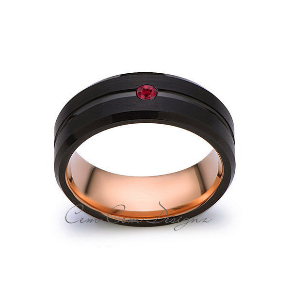 8mm,Mens,Red Ruby,Birthstone Band,Black Brushed,Rose Gold,Tungsten Ring,Birth Stone,Wedding Ring,Comfort Fit - LUXURY BANDS LA