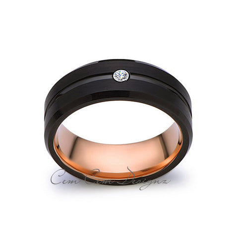 8mm,Mens,Diamond Band,Black Brushed,Rose Gold,Tungsten Ring,Rose Gold,Wedding Ring,Comfort Fit - LUXURY BANDS LA