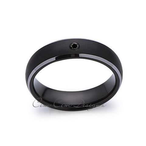 6mm,Black and Gray Tungsten,Black Diamond,Band,Gun Metal,Black Brushed,Tungsten Rings,Mens Wedding Band,Comfort Fit - LUXURY BANDS LA