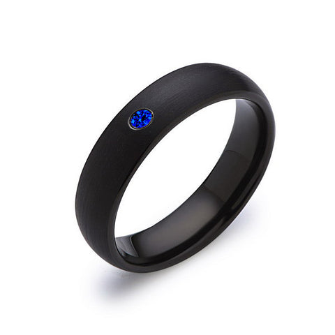 6mm,Black Tungsten,Blue Sapphire,Band,Gun Metal, Black Brushed,Tungsten Rings,Mens Wedding Band,Comfort Fit - LUXURY BANDS LA