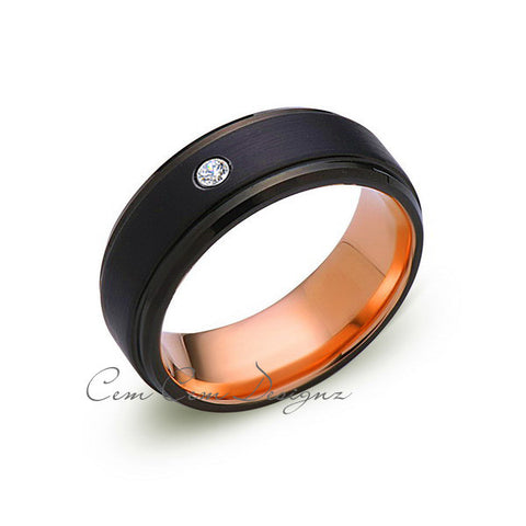 8mm,Mens,Diamond Band,Black Brushed,Rose Gold,Tungsten Ring,Rose Gold,Wedding Ring,Comfort Fit - LUXURY BANDS LA