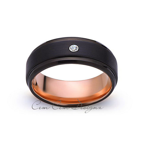 8mm,Mens,Diamond Band,Black Brushed,Rose Gold,Tungsten Ring,Rose Gold,Wedding Ring,Comfort Fit - LUXURY BANDS LA
