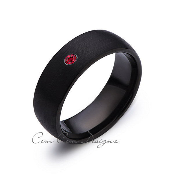 8mm,Black Tungsten,Red Ruby,Wedding Band,Gun Metal, Black Brushed,Tungsten Rings,Mens Wedding Band,Comfort Fit - LUXURY BANDS LA
