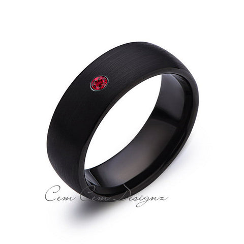 8mm,Black Tungsten,Red Ruby,Wedding Band,Gun Metal, Black Brushed,Tungsten Rings,Mens Wedding Band,Comfort Fit - LUXURY BANDS LA