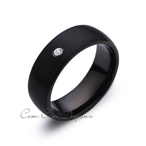 8mm,Black Tungsten,Diamond,Wedding Band,Gun Metal, Black Brushed,Tungsten Rings,Mens Wedding Band,Comfort Fit - LUXURY BANDS LA