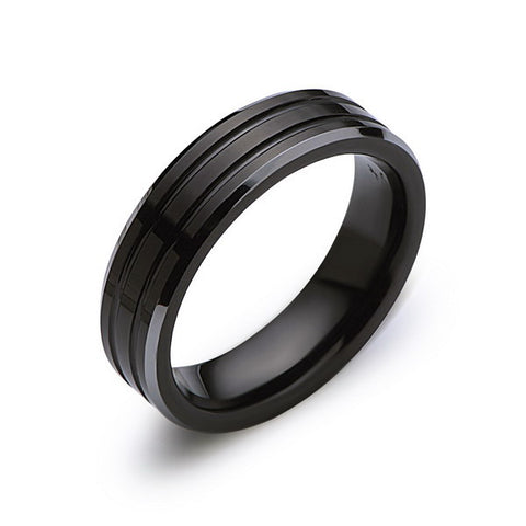 Black Tungsten Wedding Band - 6MM - High Polish - Silver Beveled Edges - Unique - LUXURY BANDS LA