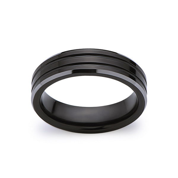 Black Tungsten Wedding Band - 6MM - High Polish - Silver Beveled Edges - Unique - LUXURY BANDS LA
