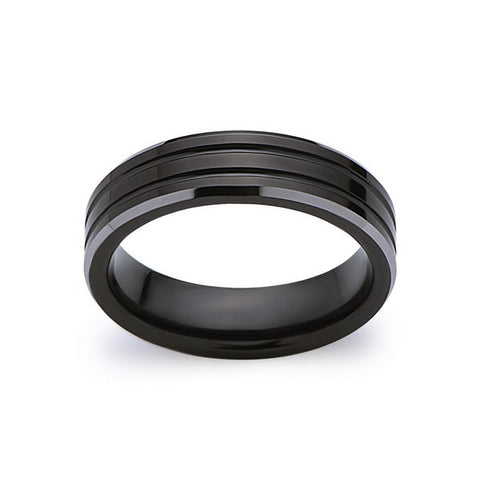 Black Tungsten Wedding Band - 6MM - High Polish - Silver Beveled Edges - Unique - LUXURY BANDS LA