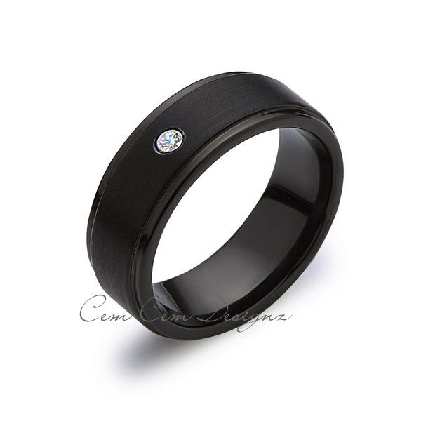 8mm,Diamond,Black Gun Metal Brushed,Tungsten Rings,Mens Wedding Band,Matching,Comfort Fit - LUXURY BANDS LA