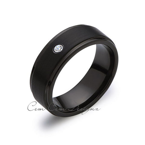 8mm,Diamond,Black Gun Metal Brushed,Tungsten Rings,Mens Wedding Band,Matching,Comfort Fit - LUXURY BANDS LA
