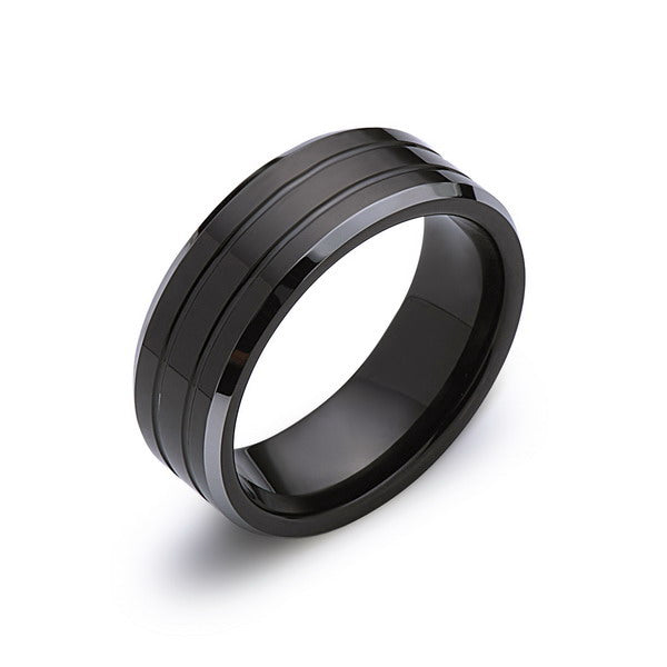 Black Tungsten Wedding Band - 8MM - High Polish - Mens Ring - Silver Beveled Edges - LUXURY BANDS LA