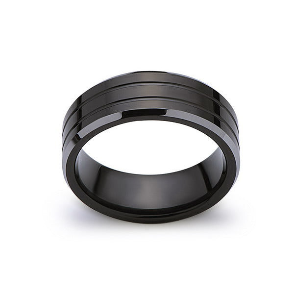 Black Tungsten Wedding Band - 8MM - High Polish - Mens Ring - Silver Beveled Edges - LUXURY BANDS LA