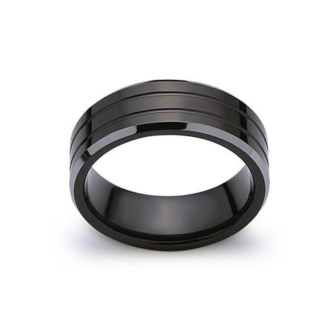 Black Tungsten Wedding Band - 8MM - High Polish - Mens Ring - Silver Beveled Edges - LUXURY BANDS LA