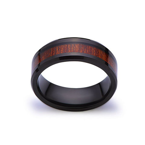 Koa Wood Wedding Ring - Black Tungsten Band - Hawaiian Koa Wood - 8mm - Mens - Comfort Fit - LUXURY BANDS LA
