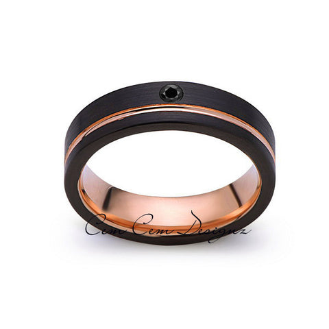 6mm,Mens,Black Diamond,Black Brushed,Rose Gold,Tungsten Ring,Rose Gold,Wedding Band,Comfort Fit - LUXURY BANDS LA