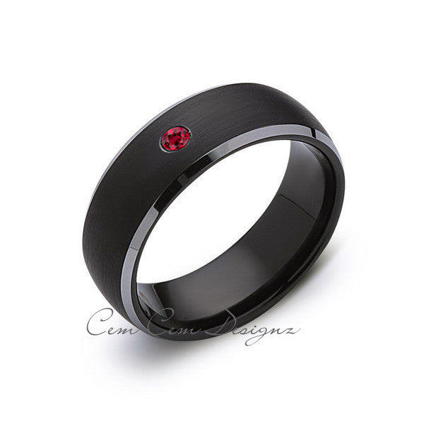 8mm,Black and Gray Tungsten,Red Ruby,Band,Gun Metal,Black Brushed,Tungsten Rings,Mens Wedding Band,Comfort Fit - LUXURY BANDS LA