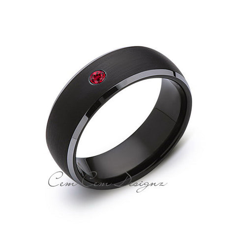 8mm,Black and Gray Tungsten,Red Ruby,Band,Gun Metal,Black Brushed,Tungsten Rings,Mens Wedding Band,Comfort Fit - LUXURY BANDS LA