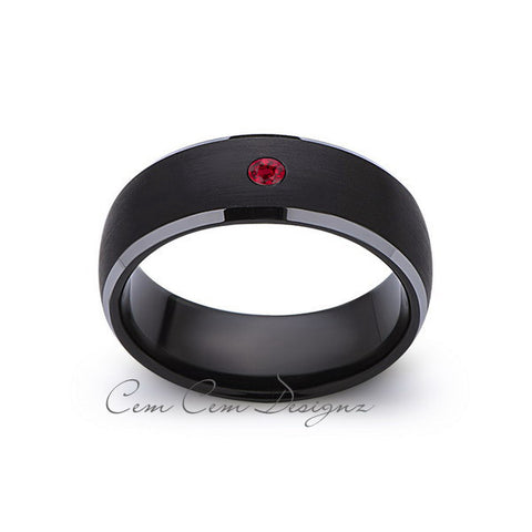 8mm,Black and Gray Tungsten,Red Ruby,Band,Gun Metal,Black Brushed,Tungsten Rings,Mens Wedding Band,Comfort Fit - LUXURY BANDS LA