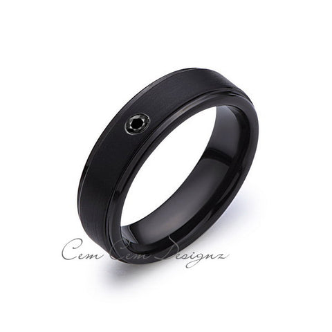 6mm,Black Diamond,Black Gun Metal Brushed,Tungsten Rings,Mens Wedding Band,Matching,Comfort Fit - LUXURY BANDS LA