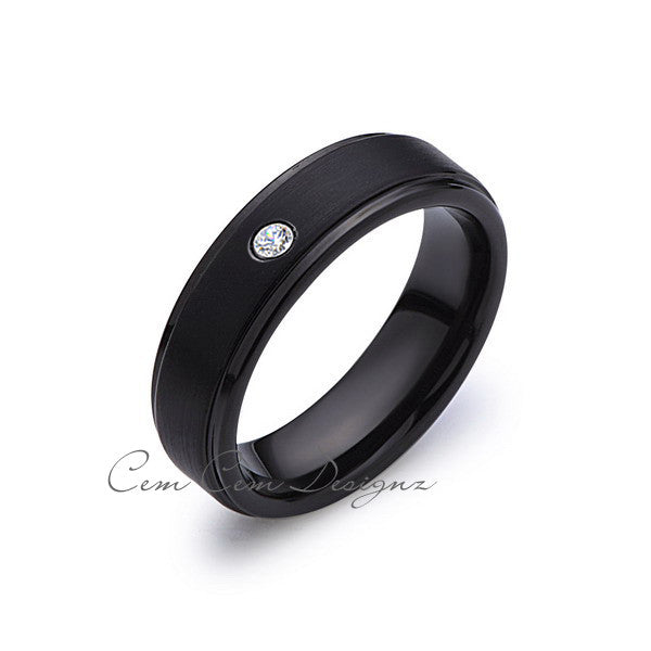 6mm,Diamond,Black Gun Metal Brushed,Tungsten Rings,Mens Wedding Band,Matching,Comfort Fit - LUXURY BANDS LA