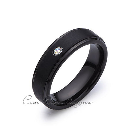 6mm,Diamond,Black Gun Metal Brushed,Tungsten Rings,Mens Wedding Band,Matching,Comfort Fit - LUXURY BANDS LA