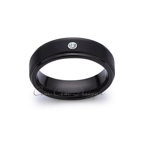 6mm,Diamond,Black Gun Metal Brushed,Tungsten Rings,Mens Wedding Band,Matching,Comfort Fit - LUXURY BANDS LA