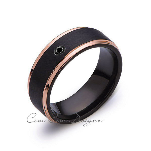 8mm,Mens,Black Diamond Band,Black Brushed,Rose Gold,Tungsten Ring,Rose Gold,Wedding Ring,Comfort Fit - LUXURY BANDS LA