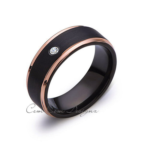 8mm,Mens,Diamond Band,Black Brushed,Rose Gold,Tungsten Ring,Rose Gold,Wedding Ring,Comfort Fit - LUXURY BANDS LA