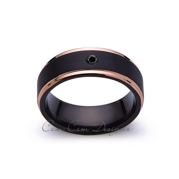 8mm,Mens,Black Diamond Band,Black Brushed,Rose Gold,Tungsten Ring,Rose Gold,Wedding Ring,Comfort Fit - LUXURY BANDS LA