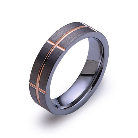 Rose Gold Tungsten Ring - Gray Brushed Wedding Band - 6 mm Ring - Unique Engagment Band - Comfort Fit - LUXURY BANDS LA