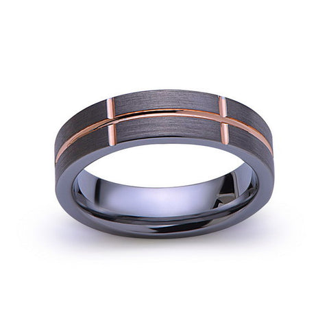 Rose Gold Tungsten Ring - Gray Brushed Wedding Band - 6 mm Ring - Unique Engagment Band - Comfort Fit - LUXURY BANDS LA