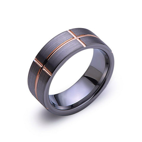 Rose Gold Tungsten Ring - Gray Brushed Wedding Band - 8 mm Ring - Unique Engagment Band - Comfort Fit - LUXURY BANDS LA