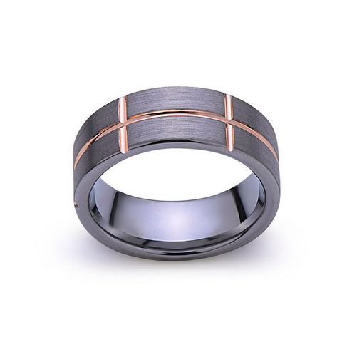 Rose Gold Tungsten Ring - Gray Brushed Wedding Band - 8 mm Ring - Unique Engagment Band - Comfort Fit - LUXURY BANDS LA