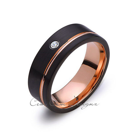 8mm,Mens,Diamond,Black Brushed,Rose Gold,Tungsten Ring,Rose Gold,Wedding Band,Comfort Fit - LUXURY BANDS LA