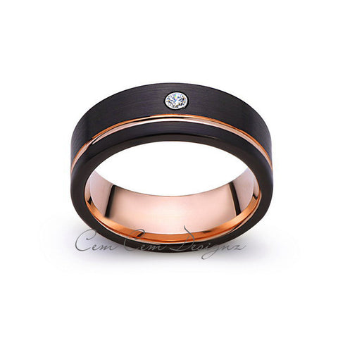 8mm,Mens,Diamond,Black Brushed,Rose Gold,Tungsten Ring,Rose Gold,Wedding Band,Comfort Fit - LUXURY BANDS LA