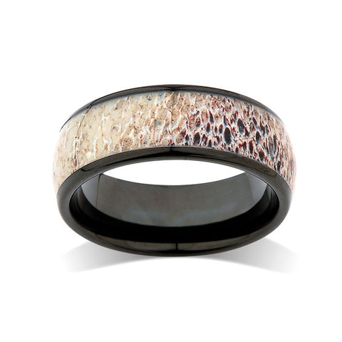 Deer Antler Tungsten Ring - Black Tungsten Band - Deer Antler Wedding Band - 8mm - Mens - Comfort Fit