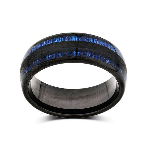 Koa Wood Wedding Ring - Blue Tungsten Engagement Band - 8mm - Comfort Fit