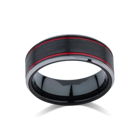 Black Brushed Tungsten Ring - Red Tungsten Wedding Band - 8mm - Mens Ring - LUXURY BANDS LA