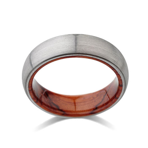 Koa Wood Wedding Ring - Brushed Gray Tungsten Band - Dome  Koa Wood Ring - Hawaiian Koa Wood - 6mm - Mens - Comfort Fit - LUXURY BANDS LA
