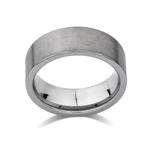 Gray Brushed Tungsten Ring - Pipe Cut - Unique - 8mm - Engagement  - Comfort Fit - LUXURY BANDS LA