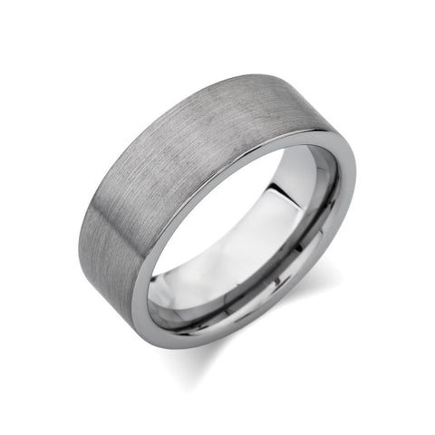 Gray Brushed Tungsten Ring - Pipe Cut - Unique - 8mm - Engagement  - Comfort Fit - LUXURY BANDS LA