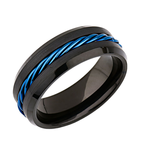 Blue Rope Tungsten Wedding Band