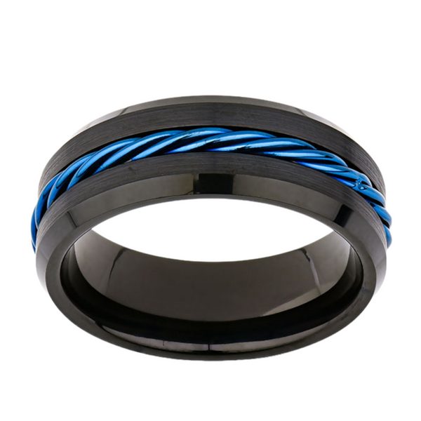 Blue Rope Tungsten Wedding Band