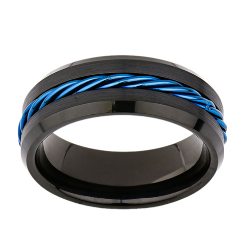 Blue Rope Tungsten Wedding Band