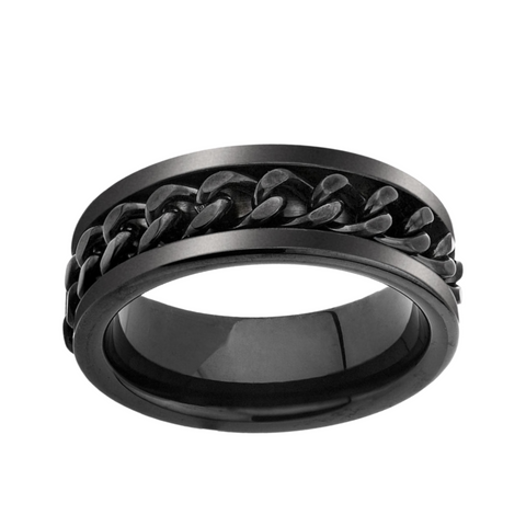 Mens Black Miami Cuban Chain Ring