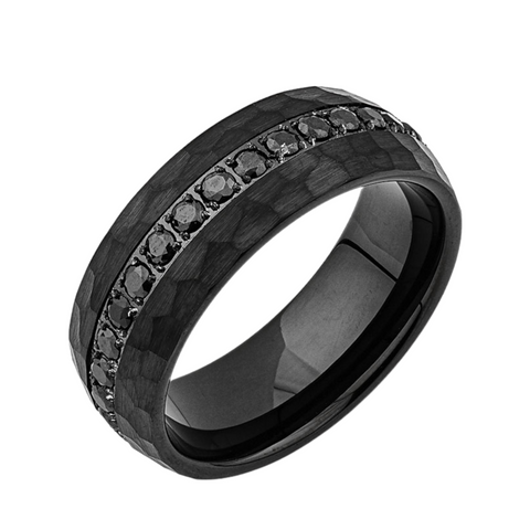 Black Diamond Mens Ring - Diamond Mens Tungsten Band - 8MM - Unique Ring