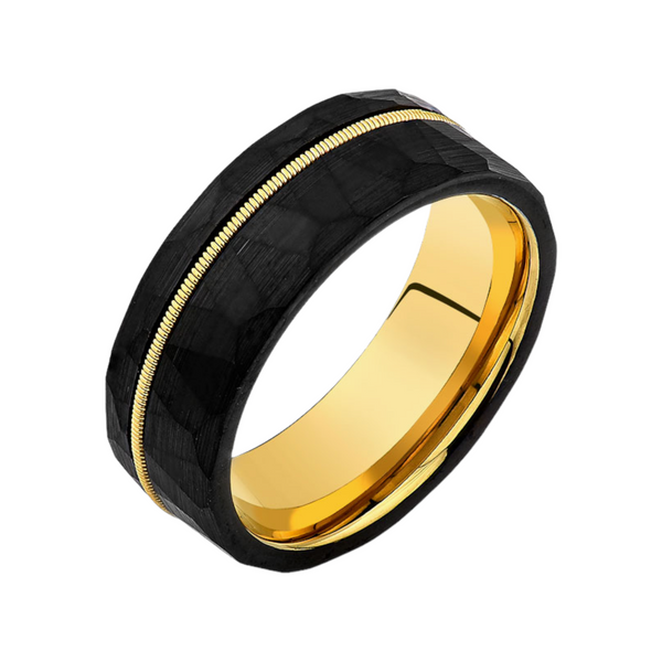 Yellow Gold Guitar String Rocker Tungsten Ring